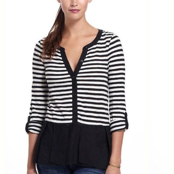 Anthropologie Postmark ruled Peplum Top - Picture 1 of 7